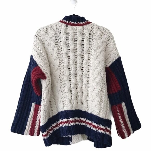 Free People 100% Wool East Gate Cable Knit Cardigan Sweater Bomber - Picture 3 of 8